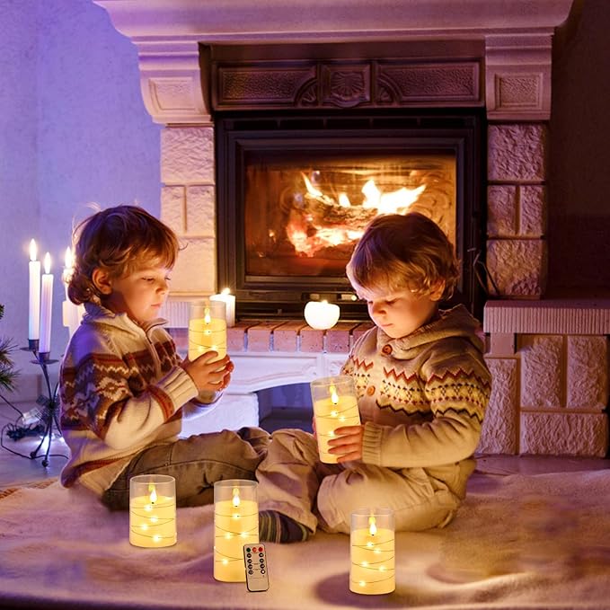 Aignis Flickering Flameless Candles Battery Operated Candles LED Candles with Remote Timer for Home/Wedding/Birthday/Holiday Decor, Warm White 3D Flame Set of 3 (D3 xH4 5" 6")