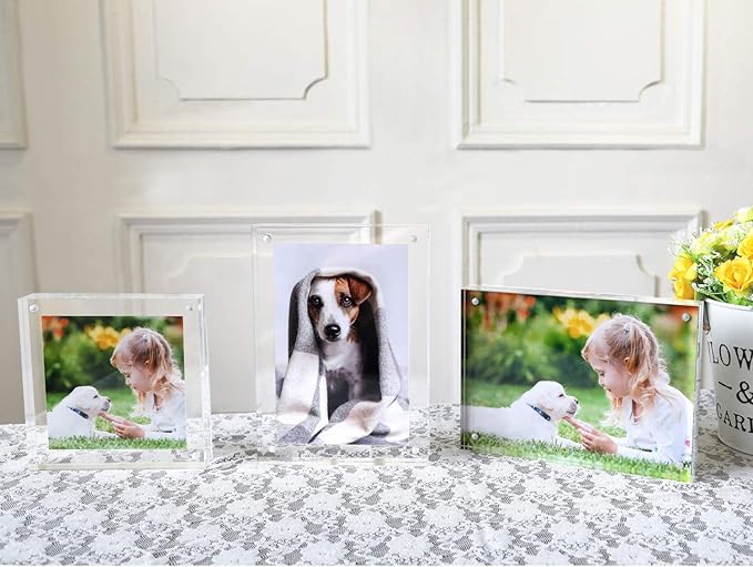 Magicool Premium Acrylic Photo Frame- Magnet Photo Frame -Double Sied Thick Desktop Frames (5x7 2 pack)