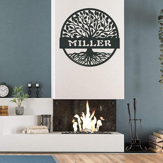 RealSteel Personalized Metal Wall Art - Custom Tree of Life Design with Family Name - Circular Metal Sign - Personalized Wedding, Anniversary, or Housewarming Gift (24")