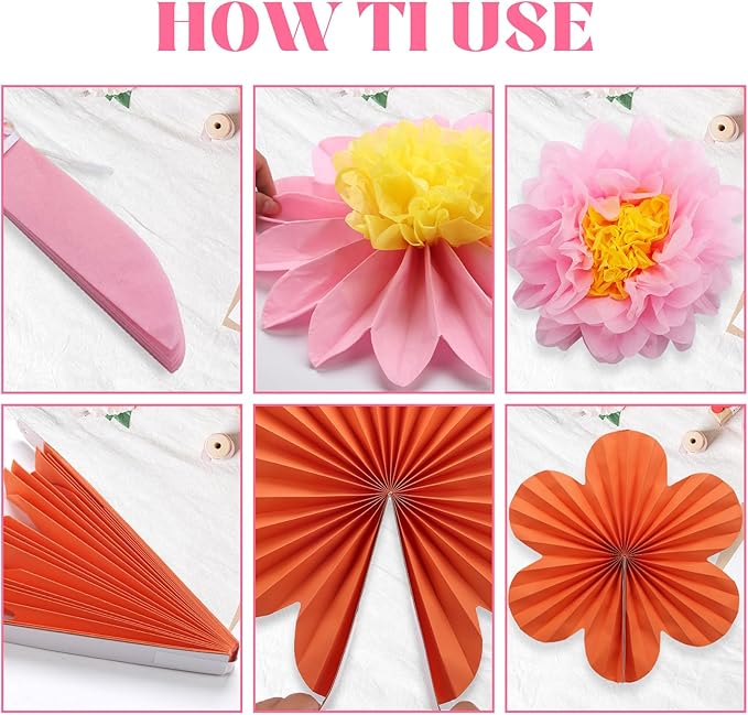 Paper Fan Party Decorations, 12 Pack, Orange and Hot Pink