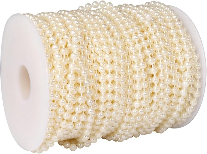 Beaded Trim Pearl Garland, 4mm Ivory, 177 ft Roll