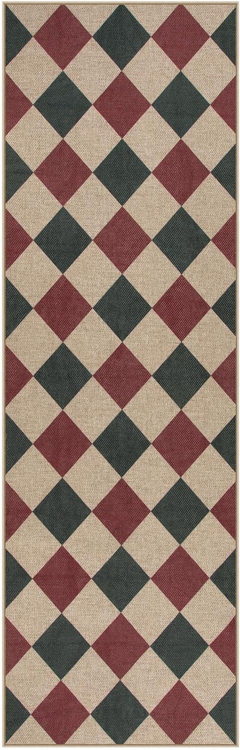 Area Rug Runner, Red Checkered Christmas Entryway Rug, Low Pile