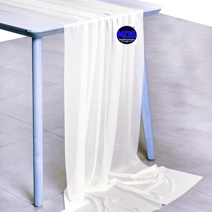 MDS 5 Pack 10ft Chiffon Table Runner 29 x 120 Inches Sheer Wedding Runner Romantic Rustic Table Runner for Wedding Decorations, Birthday Parties, Bridal Shower Party Arch Decor - Ivory