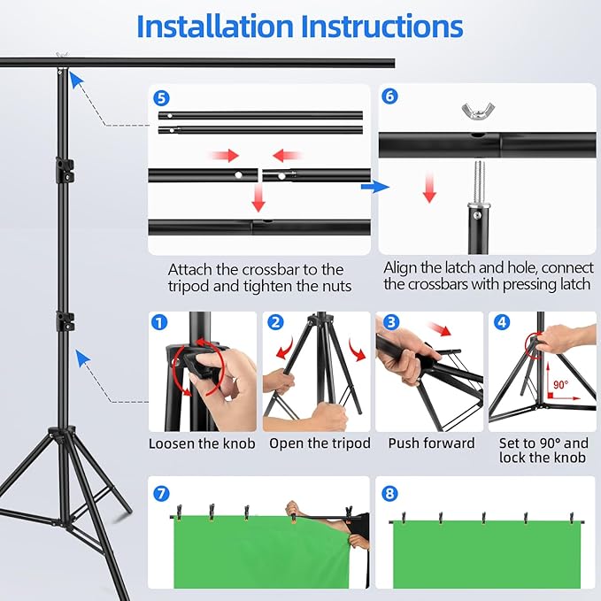 Green Screen Backdrop Kit with Stand, Reversible 7x5 ft