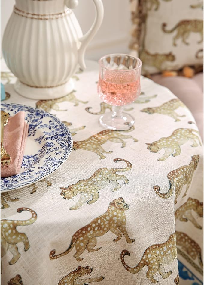 patdrea Designer Linen Small Rectangular Table Cloth,Vintage Leopard Animal Soft Breathable Tablecloth,Fall Dacorative Cover for Kitchen Dining,Christmas,Parties,Holiday,Thanksgiving,55"x71"-from