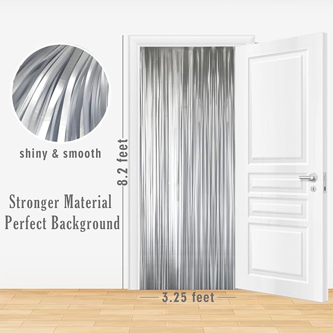 GOER 3.2 ft x 8.2 ft Metallic Tinsel Foil Fringe Curtains Party Photo Backdrop Party Streamers for Birthday,Graduation,New Year Eve Decorations Wedding Decor (5 Pcs,Matte Silver,Thick Material)