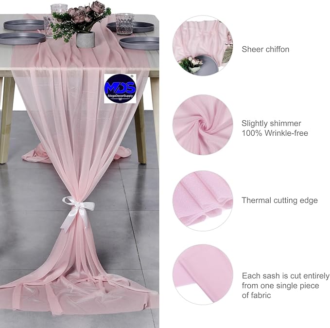 MDS Halloween Chiffon Table Runner - 12 Pack, 29 x 170 Inches, 14ft Each - Sheer Spooky Table Runners for Haunted House Parties, Trick-or-Treat Tables, Witchy Décor, Wedding & Events - Blush Pink