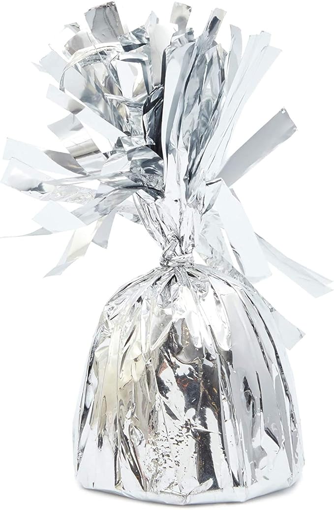 Silver Balloon Weights with Hooks, 15-Pack, Fringed Mylar Top