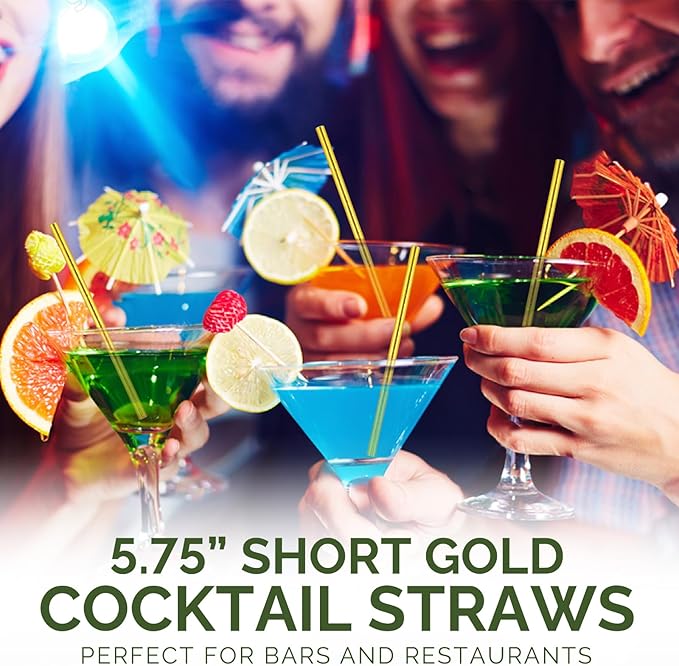 Paper Straws - 5.75 Inch Short Metallic Gold, Pack of 500