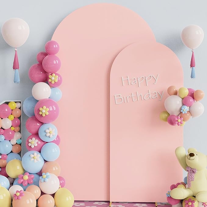 Fomcet Wedding Arch Cover 7.2FT, 6FT Pale Pink Spandex Fitted Fabric Arch Backdrop Covers 2 Set for Round Top Chiara Arched Backdrop Stand Cover for Wedding Birthday Party Baby Shower Decor