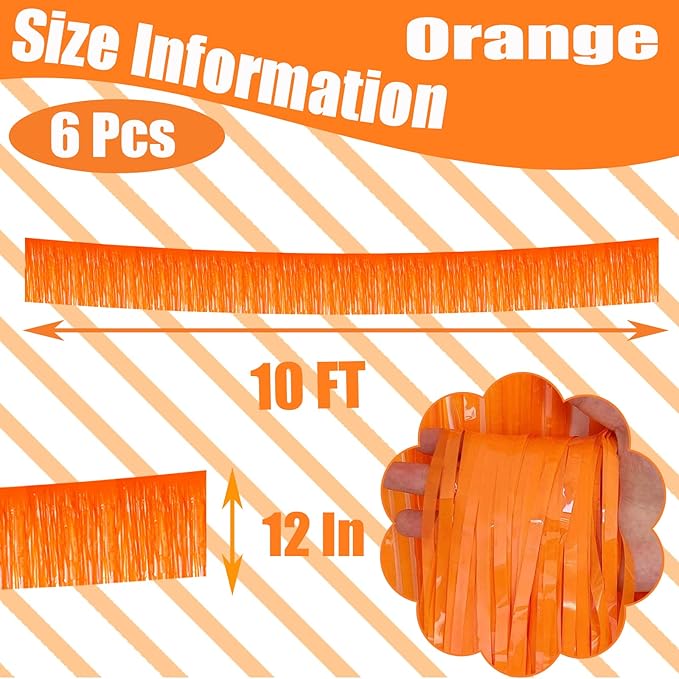 6 Pack 10 Feet Foil Fringe Garland Metallic Tinsel Streamers Banner Wall Hanging Backdrop Banner for Parade Floats, Thanksgiving, Christmas, Birthday, Halloween Party Decorations(Macaron Orange)