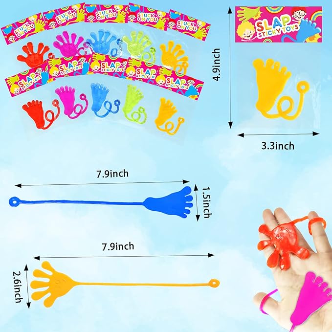 Party Favor Packs: 100 Sticky Hands and Feet in 5 Colors