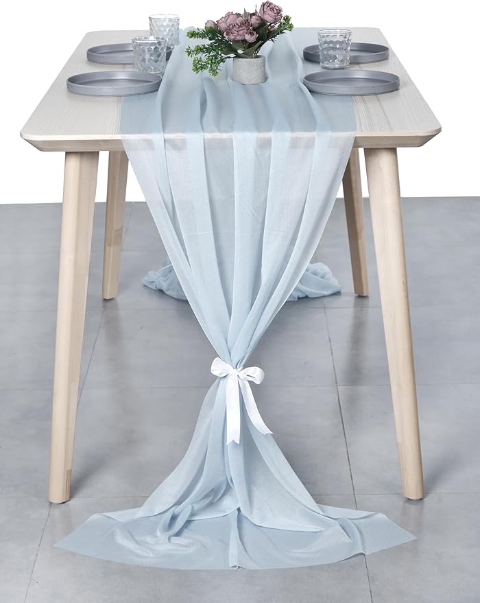 MDS Halloween Chiffon Table Runner - 12 Pack, 29 x 170 Inches, 14ft Each - Sheer Spooky Table Runners for Haunted House Parties, Trick-or-Treat Tables, Witchy Décor, Wedding & Events - Baby Blue