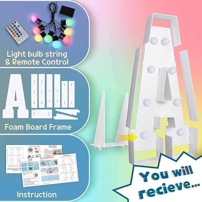Marquee Letter A Light Sign, 3 ft Foam Board Party Decor with Remote Control