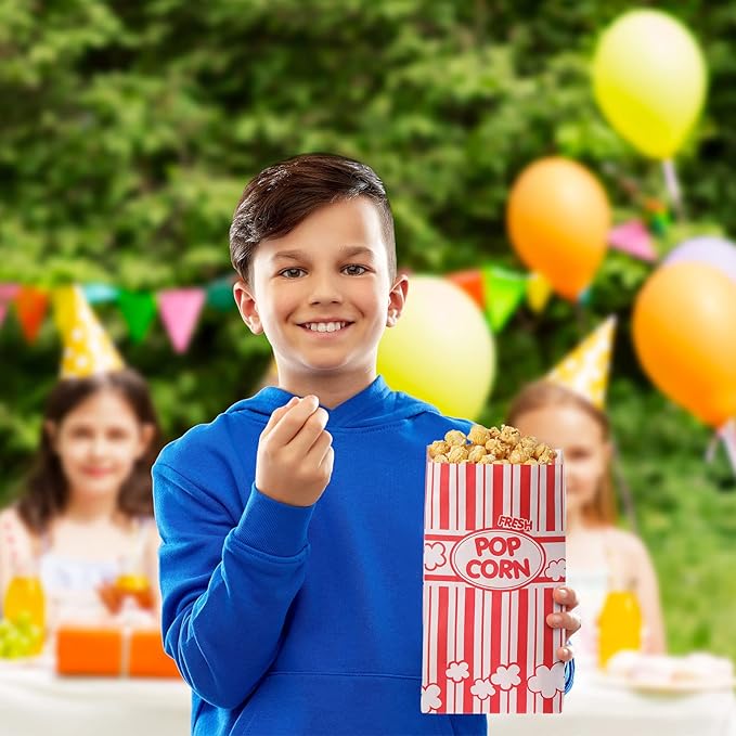 300 Pcs Popcorn Bags Paper Grease Resistant Popcorn Bags Disposable Red and White Striped Popcorn Container for Family Movie Night Movie Party Carnival Theater Popcorn Machine (2 oz)