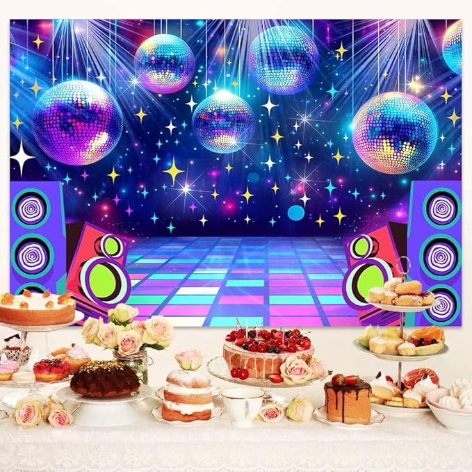 Dance Party Backdrop Retro 70s 80s 90s Theme Glitter Stage Dance Ball Background Disco Party Decoration DJ Photography Backdrop Banner for Birthday Party Prom Portrait Photo Shoot 20X10Ft,Multi1