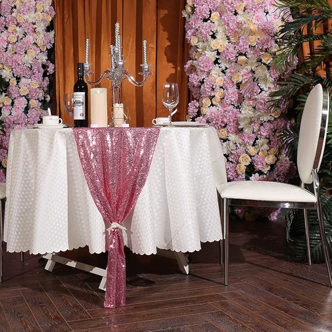 Eternal Beauty Fuchsia Pink Table Runner for Wedding, 5PCS-12x108 Sequin Table Runner Decorations for Birthday Parties, Banquets, Graduations,Christmas