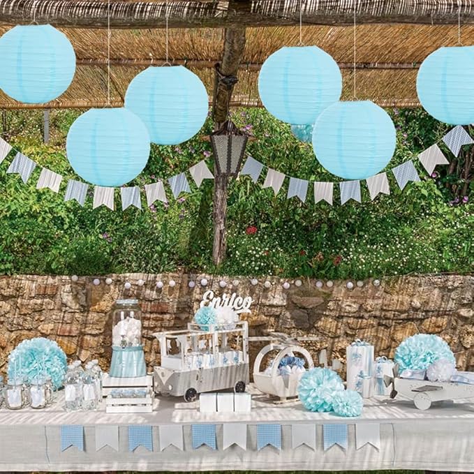 Round Blue Paper Lanterns, 12 Inch, Set of 6 for Party Decor
