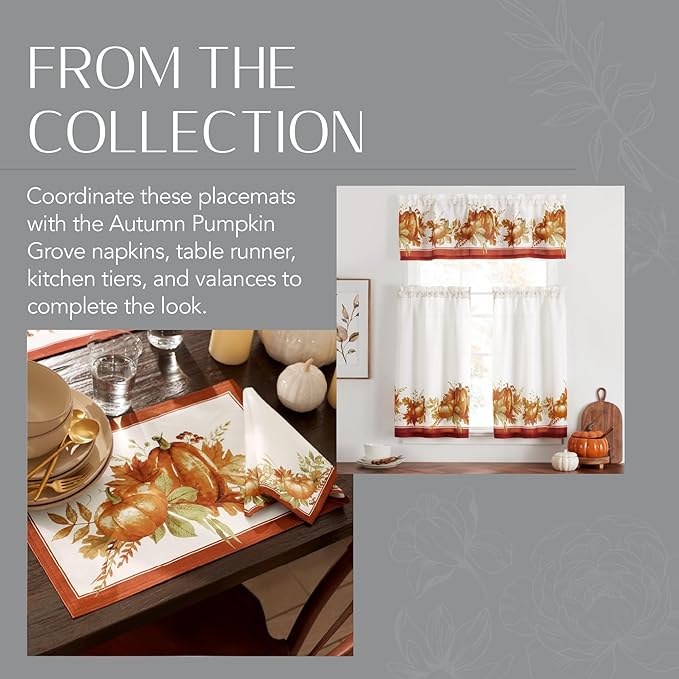 Elrene Home Fashions Autumn Pumpkin Grove Fall Placemat, Seasonal Table Decor, 13"x19", Multi Color