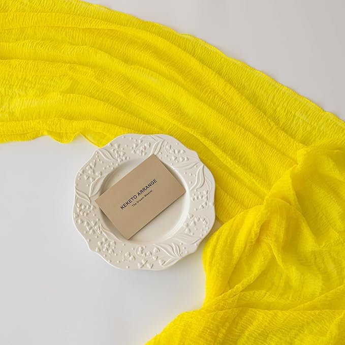 Yellow Table Runner Rustic Gauze Cheesecloth Table Runner 120 Inch 10 FT for Wedding Baby Shower Bridal Shower Engagement Garden Party Long Sheer Home Decorations