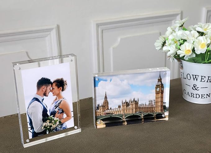 Magicool Premium Acrylic Photo Frame- Magnet Photo Frame -Double Sied Thick Desktop Frames (4x6 5 Pack)