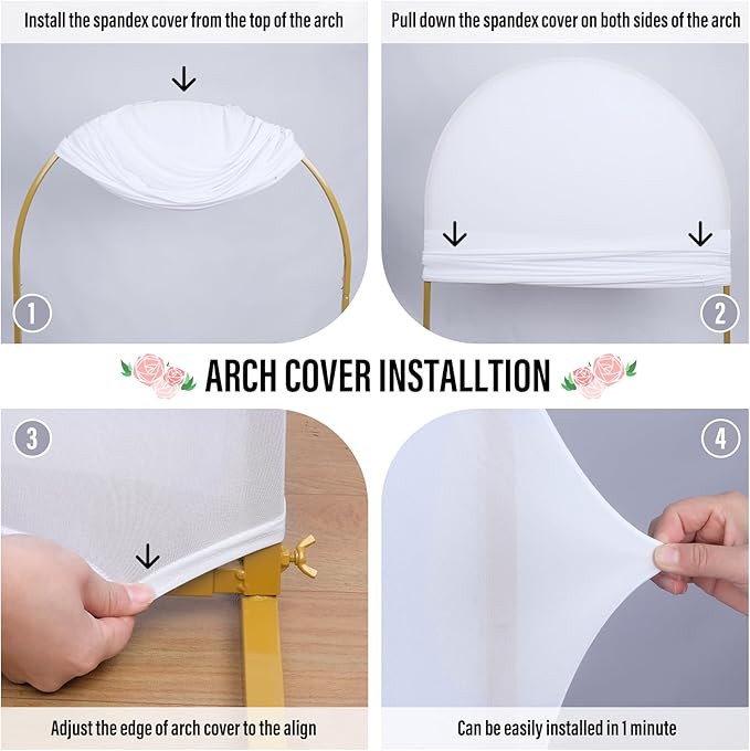 LEBENGURU Upgraded 5FT Wedding Arch Cover, White Spandex Fitted Arch Backdrop Cover, Round Top Chiara Stand Covers for Birthday Party Baby Shower Banquet Balloon Décor
