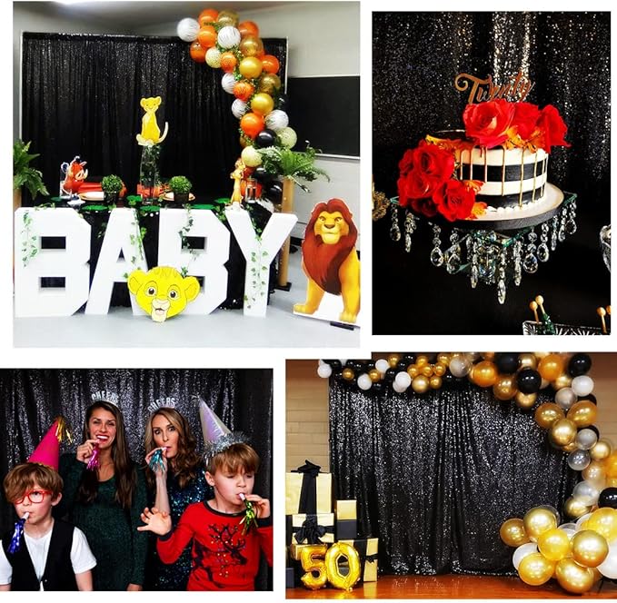 Poise3EHome Black Sequin Backdrop, 10Ft x 10Ft Glitter Photography Background Curtains, Sequence Drapes for Party Baby Shower Wedding Birthday Christmas Thanksgiving Halloween Decoration