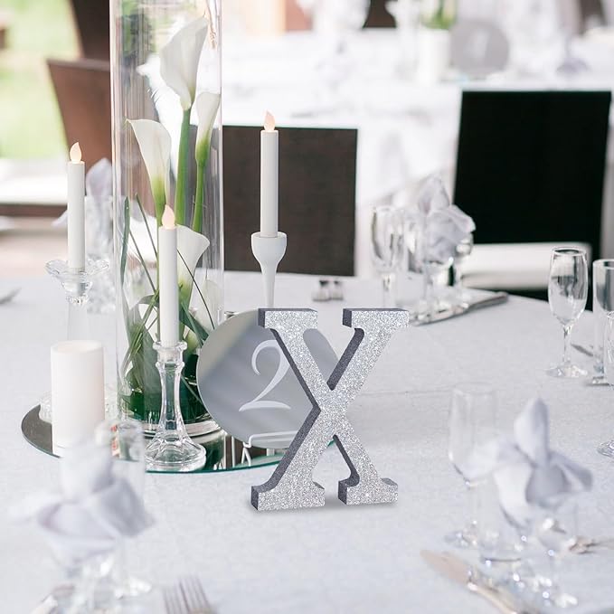 TONIFUL 8 Inch Silver Glitter Letter X Table Centerpiece A-Z Silver Birthday Party Decorations,Silver Alphabet X for Birthday,Chrismas,Graduation,Bridal Shower,Wedding,Anniversary Party Supplies