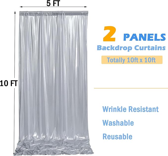 10ft x 10ft Silver Sequin Backdrop Curtain for Parties, Wrinkle Free Thick Glitter Photo Backdrop Drapes 2 Panels 5x10FT Back Drop Cloth Shiny Fabric for Wedding Birthday Photography Background