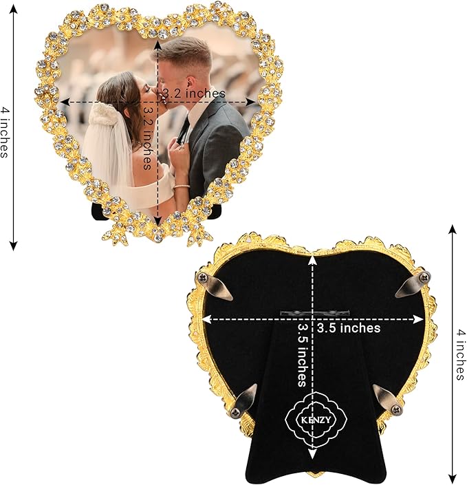Tabletop Picture Frame, Heart Shape, Silver & Gold Finish, Glass