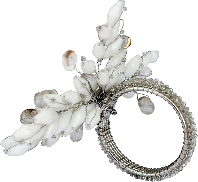 Napkin Rings Set of 12 for Dining Table Decoration Parties Everyday Metal Napkin Holder Leaf White (Pack of 12)