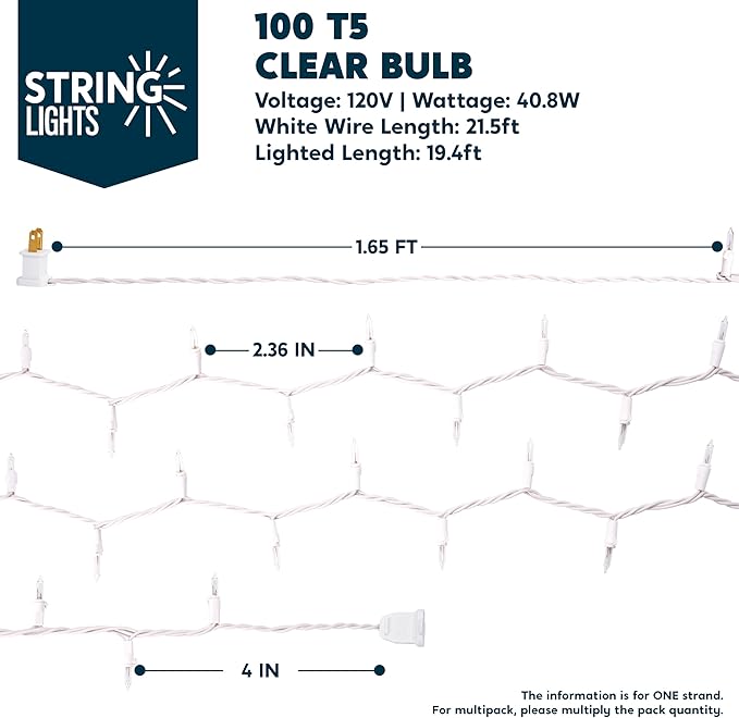 JOIEDOMI Christmas String Lights Indoor,100 Count Mini Warm Fairy Light,21.5FT Lighting Decor for Patio Dorm Classroom Bedroom Holiday Wedding Party Garland Birthday Festival Valentines Day,White Wire