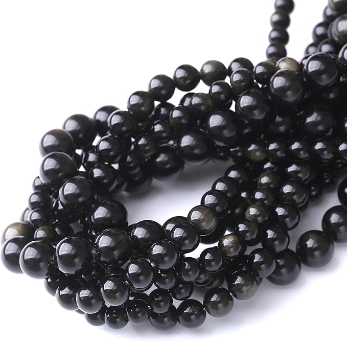 Gold Obsidian Stone Beads for Jewelry Making DIY Craft Gemstone Beads Kit (8mm, 45pcs) Cosmic Crystal Pebbles for Bracelets, Necklaces, Home Decor