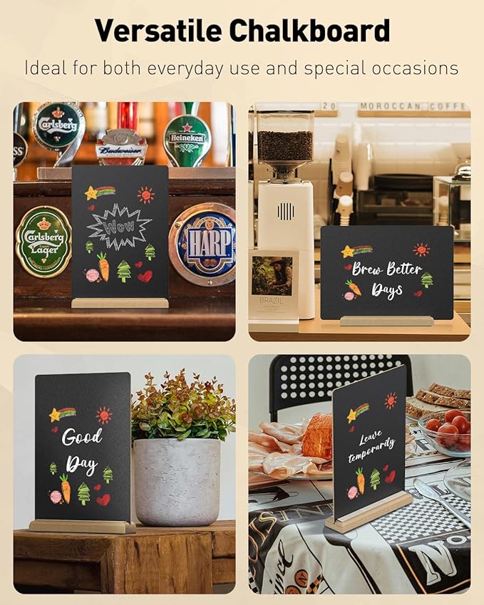 Uniclife 3 Pcs A4 Tabletop Chalkboard Sign with Stand & Chalk Markers, 8.3 x 11.7 Inch, Double-Sided Wooden Chalk Board Sign for Tables, Menu Board for Bar Restaurant Wedding