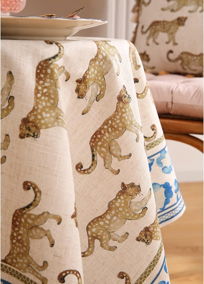 patdrea Designer Linen Rectangular Table Cloth,Vintage Leopard Animal Soft Breathable Tablecloth,Fall Dacorative Cover for Kitchen Dining,Christmas,Parties,Holiday,Thanksgiving,55"x87"-from