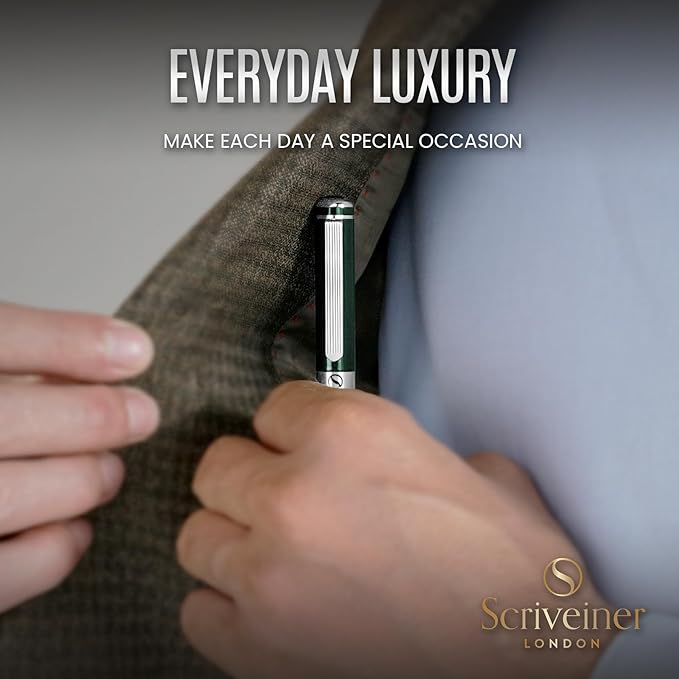Scriveiner Personalized British Racing Green Pen - Stunning Green Lacquer Luxury Pen w/Chrome Finish, German Schmidt Nib (Medium), Best Engraved Fountain Pen Gift Set for Men & Women, Name Engraving