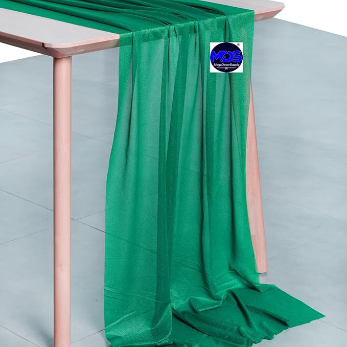 MDS 25 Pack 10ft Chiffon Table Runner 29 x 120 Inches Sheer Wedding Runner Romantic Rustic Table Runner for Wedding Decorations, Birthday Parties, Bridal Shower Party Arch Decor - Emerald Green