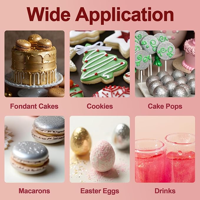 Dusting Powder Set, 10 Colors Food Grade Edible Glitter for Cakes and Drinks