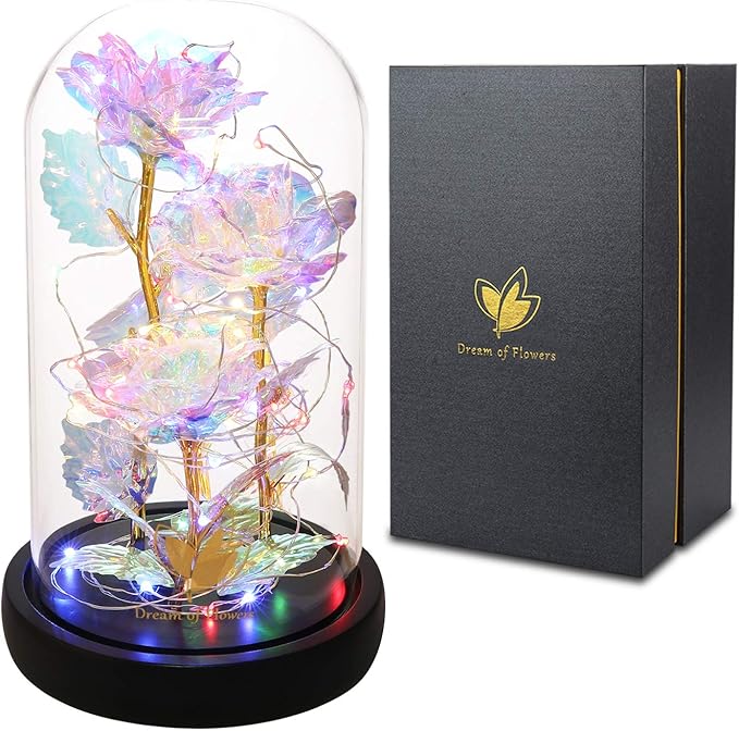 Beauty and The Beast Rose,Birthday Gifts for Women,Colorful Rainbow Up Rose in A Glass Dome,Gifts for Mom,Women,Wife's,Grandma Wife Anniversary,Valentines,Thanksgiving,Christmas,Wedding