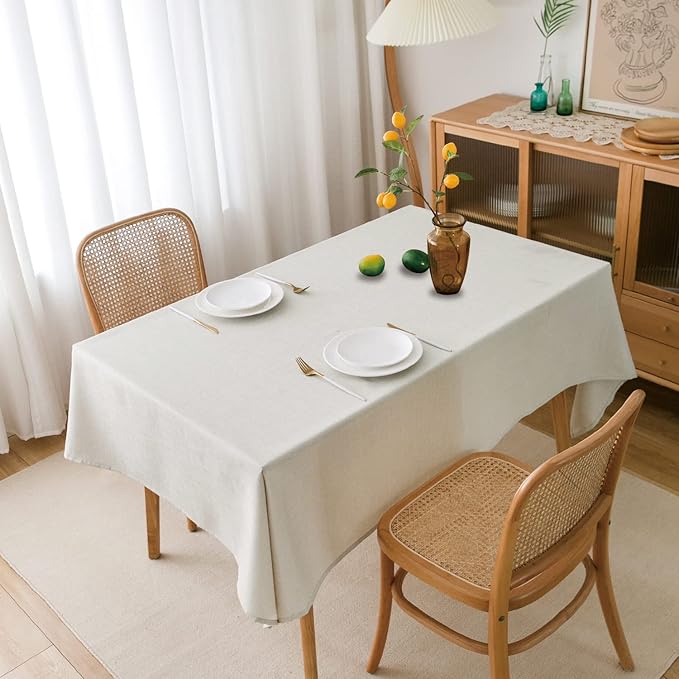 NLMUVW White Linen Tablecloth for Rectangle, Dining Table Cloth Oblong Water Resistant Farmhouse Table Cover for Kitchen Party Cafe, 54 x 78 Inch
