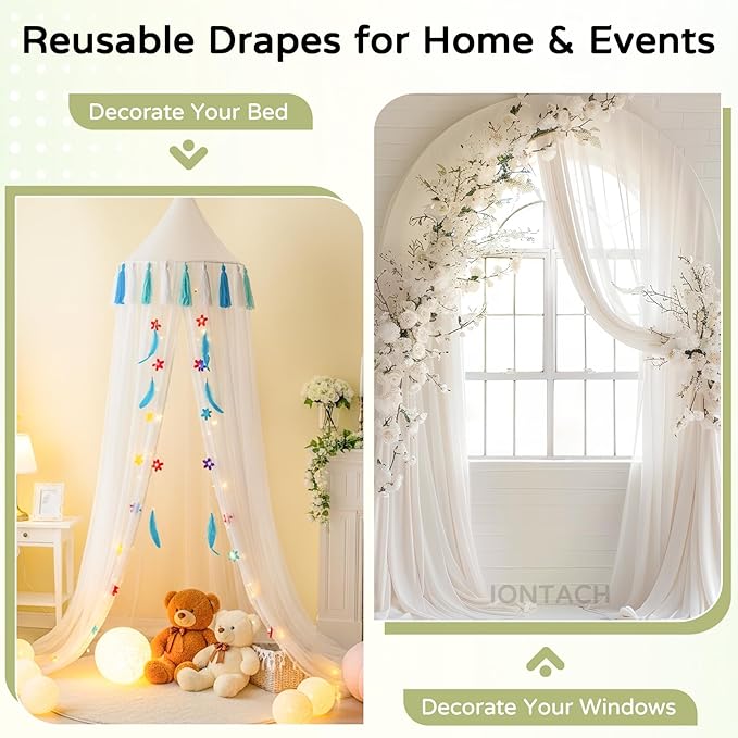 Wedding Arch Draping Fabric 29" x 19Ft Sheer Drapes for Backdrop Wedding Ceremony Reception Ceiling Decor Curtain Baby Bridal Shower Decoration (Ivory, 3 Panels)