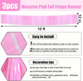 10 Long Macaron Metallic Foil Fringe Garland Wall Hanging, 3 Pack – Pink