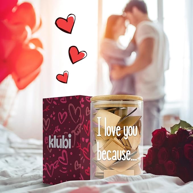 Greeting Cards Love Note Jar with 50 Blank Cards, Glass and Bamboo Lid