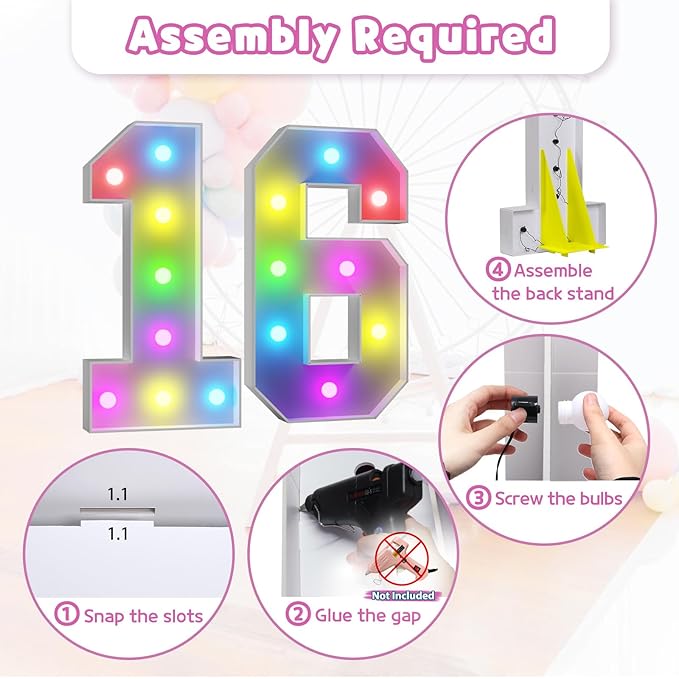 Marquee Number 16 Birthday Light-Up Decoration, 3 Ft Tabletop Sign