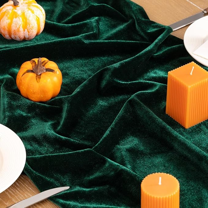 Emerald Green Velvet Table Runner Fall Thanksgiving Table Runner 20 x 120 Inch Luxurious Elegant Velvet Fabric Friendsgiving Table Decorations for Christmas Dinner Wedding Bridal Baby Shower