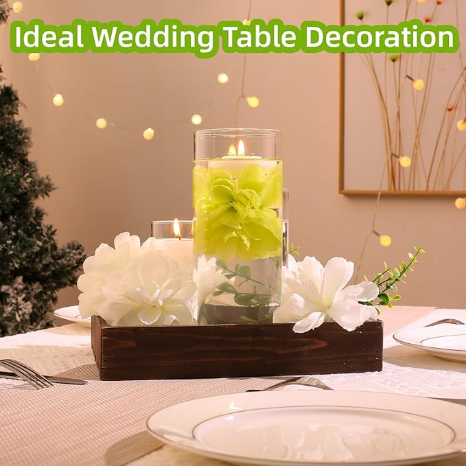 Vase Fillers: 12 Green Floating Flowers and 12 White Floating Candles