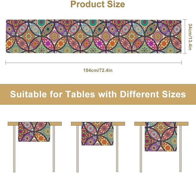 Boho Floral Table Runner,Colorful Flower Retro Bohemian Table Cloth Kitchen Dining Table Home Party Decoration 13x60 Inch