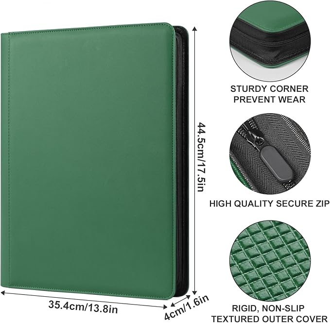 GEAoffice Premium 1000 Trading Card Binder, Large Side Loading 16 Pocket Card Collection Binder Album Folder for MTG, TCG & Sports, Green