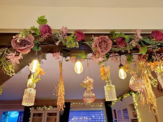 Peony Flower Garland, Rose Flower Swag, 6' Wedding Arch Flowers for Wedding Decor Home Table Runner Mantle Party Decor(Dusty Peony Garland)