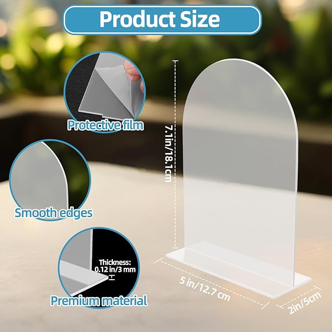 Tabletop Signs: 9 Pack Arched Acrylic 5 x 7 Inch Reusable Blanks